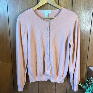 Vintage Casual Corner‎ Cardigan Womens Large Peach Cotton Knit Button Up